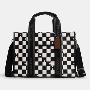 NWT Coach Smith Tote With Checkerboard Print Silver/Black/Chalk CR101
